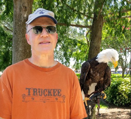 Author on vacation in Florida in 2016, with a "screaming eagle" that has landed!